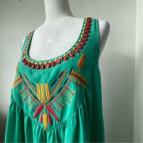 THML Green Shift Dress Beaded Embroidered Sleeveless Lined Size Small - Picture 4 of 13